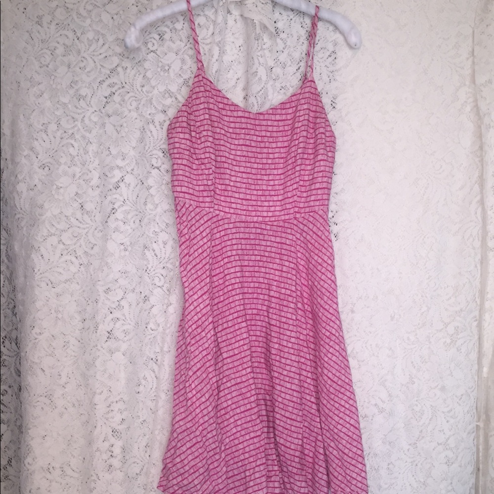 Magenta pink patterned spaghetti strap dress